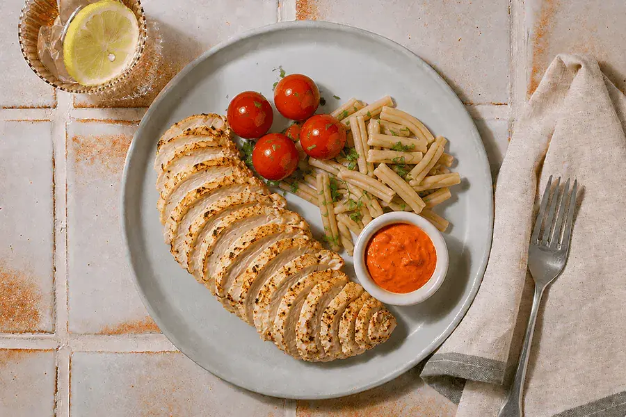 Roasted Red Pepper Chicken with Casarecce Pasta