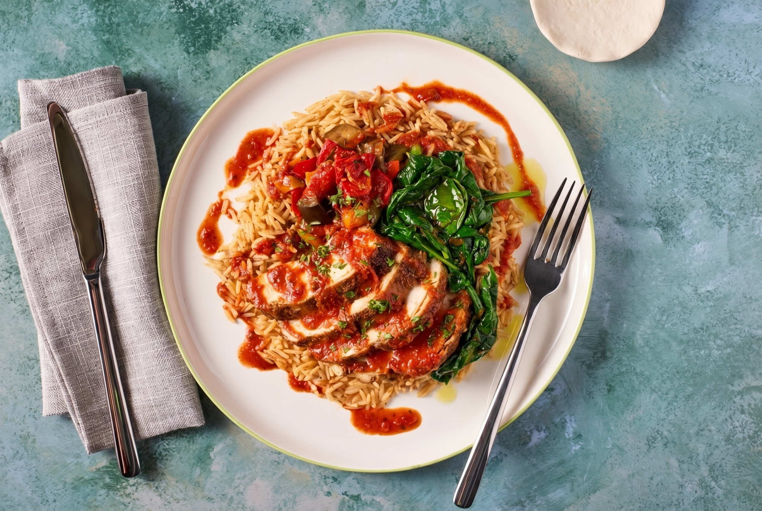 Peri Peri Chicken with Pilaf Rice and Spinach