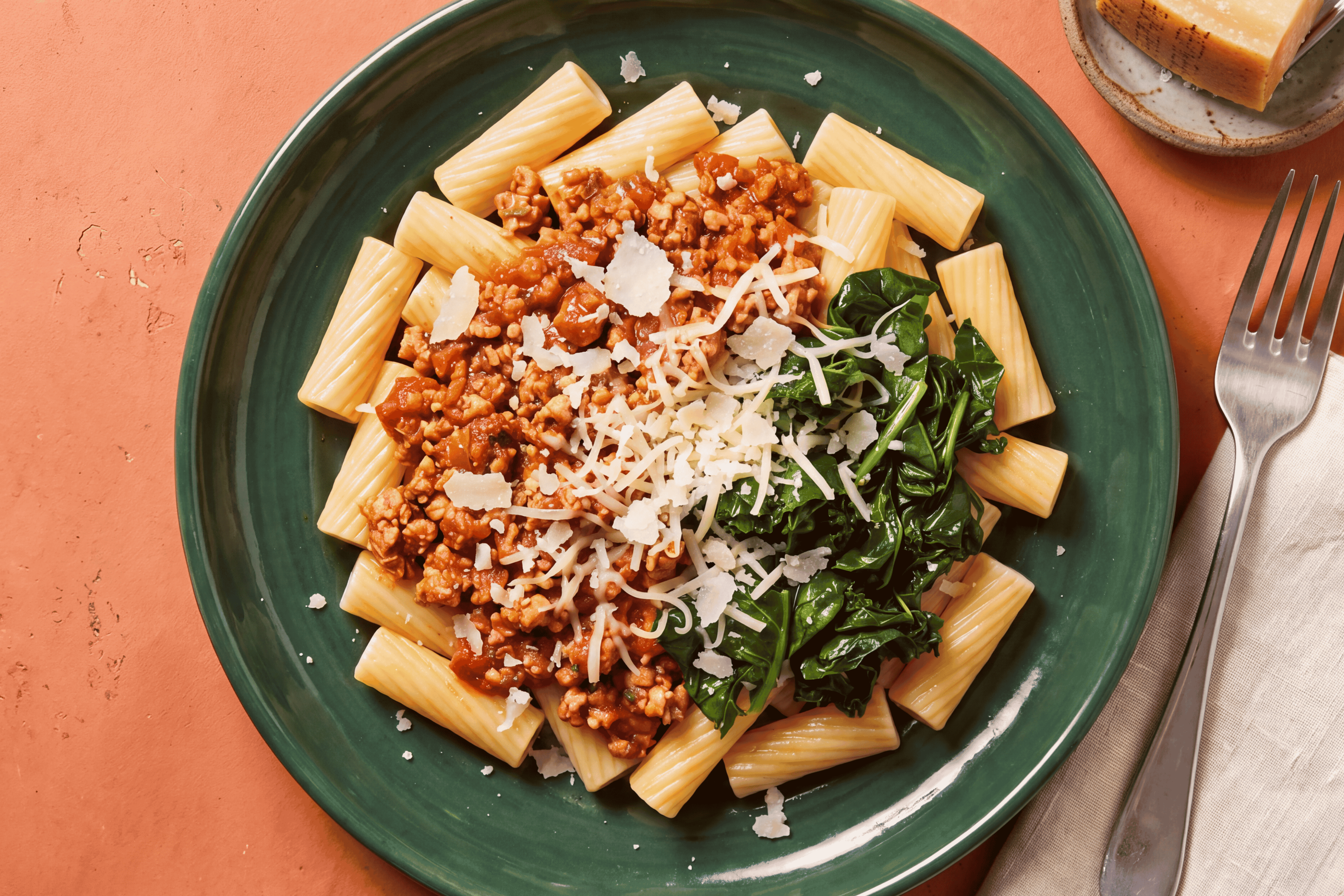 Turkey Sausage Rigatoni with Garlic Kale and Spinach