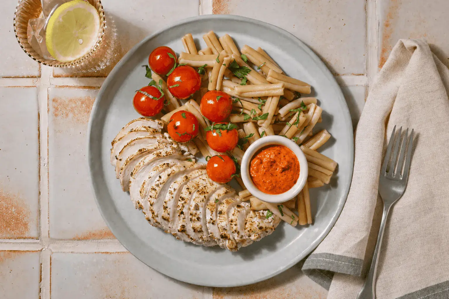 Roasted Red Pepper Chicken with Casarecce Pasta