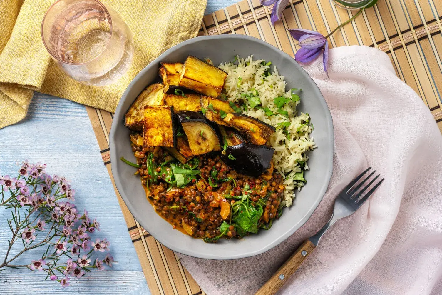 Aubergine and Spinach Dal