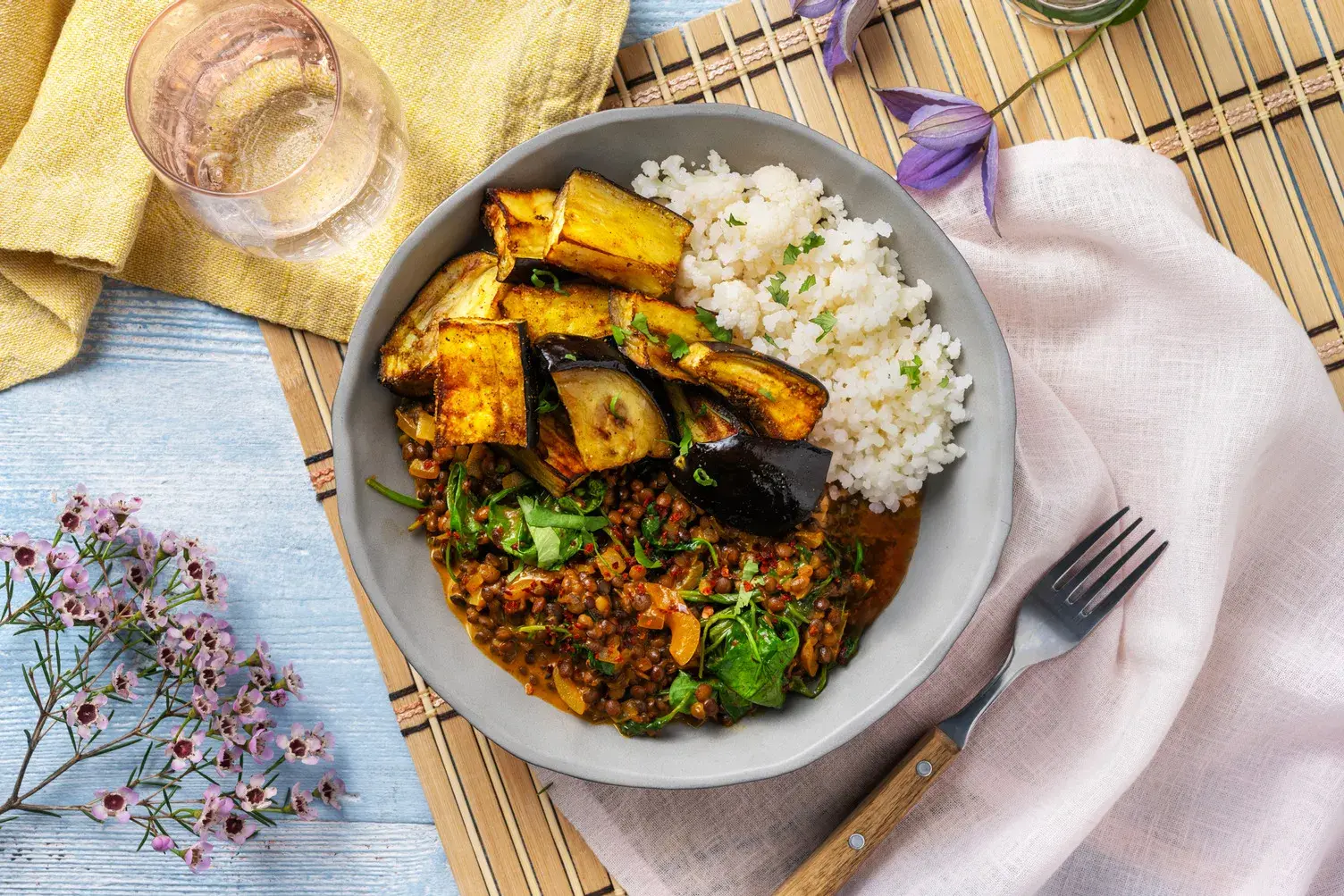 Aubergine and Spinach Dal