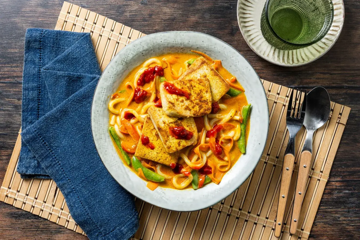 Spiced Smoked Tofoo and Udon Curry Soup