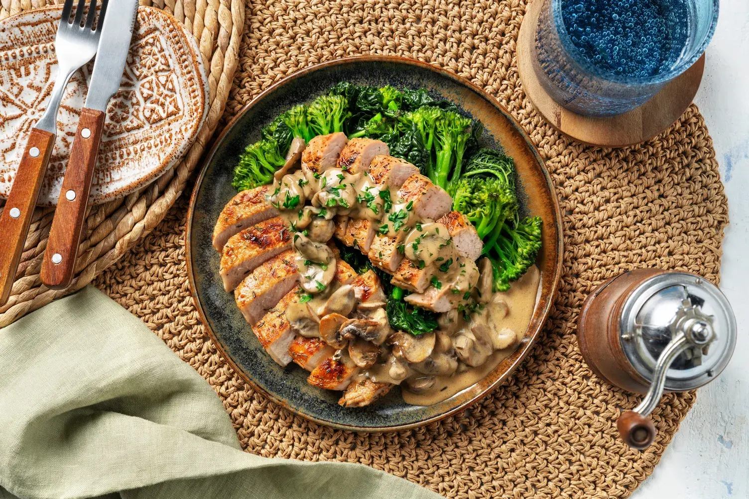 Thyme Double Pork Steak and a Wild Mushroom Sauce