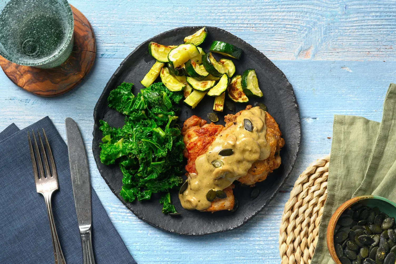 Creamy Mushroom Peppered Chicken Thighs