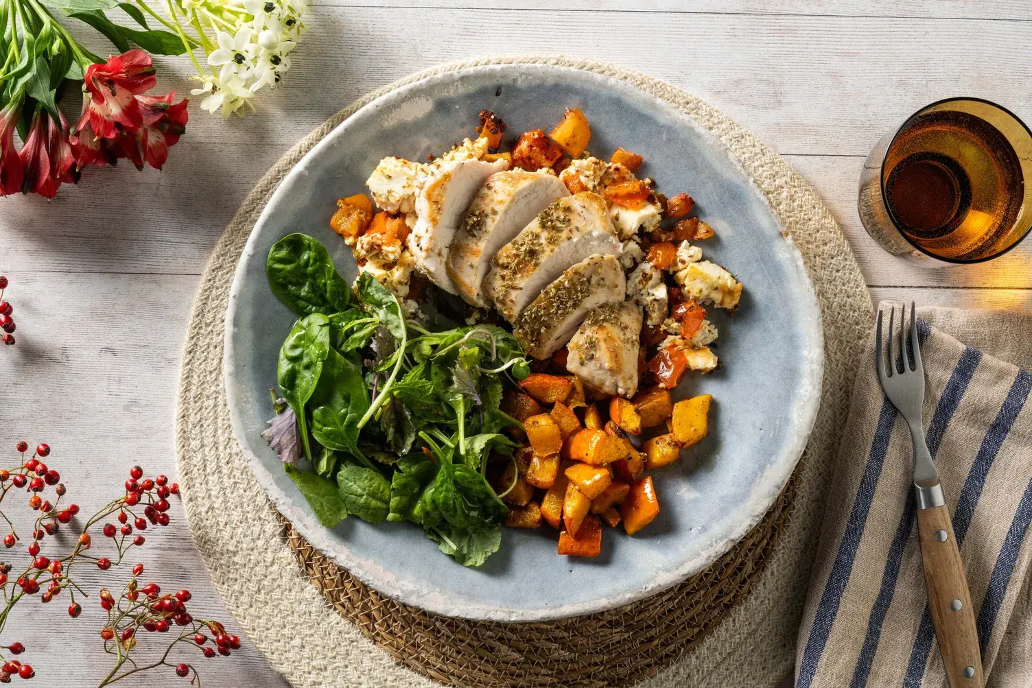 Double Baked Chicken on Creamy Feta and Tomatoes
