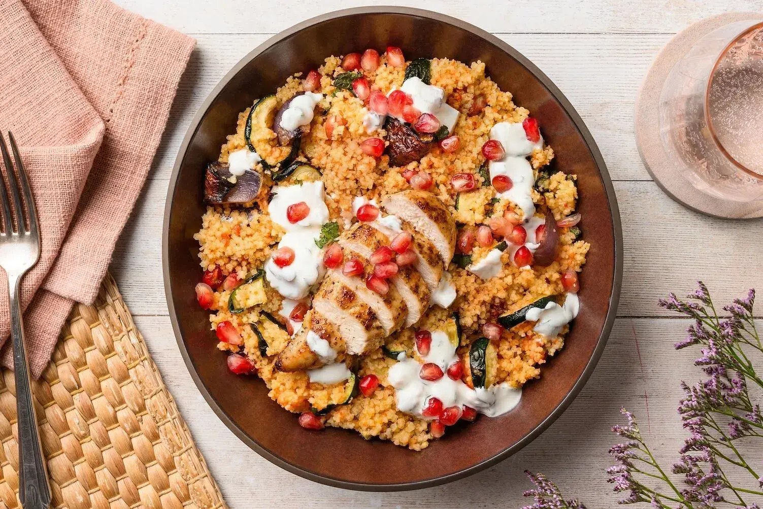 Pomegranate Glazed Chicken Couscous Salad