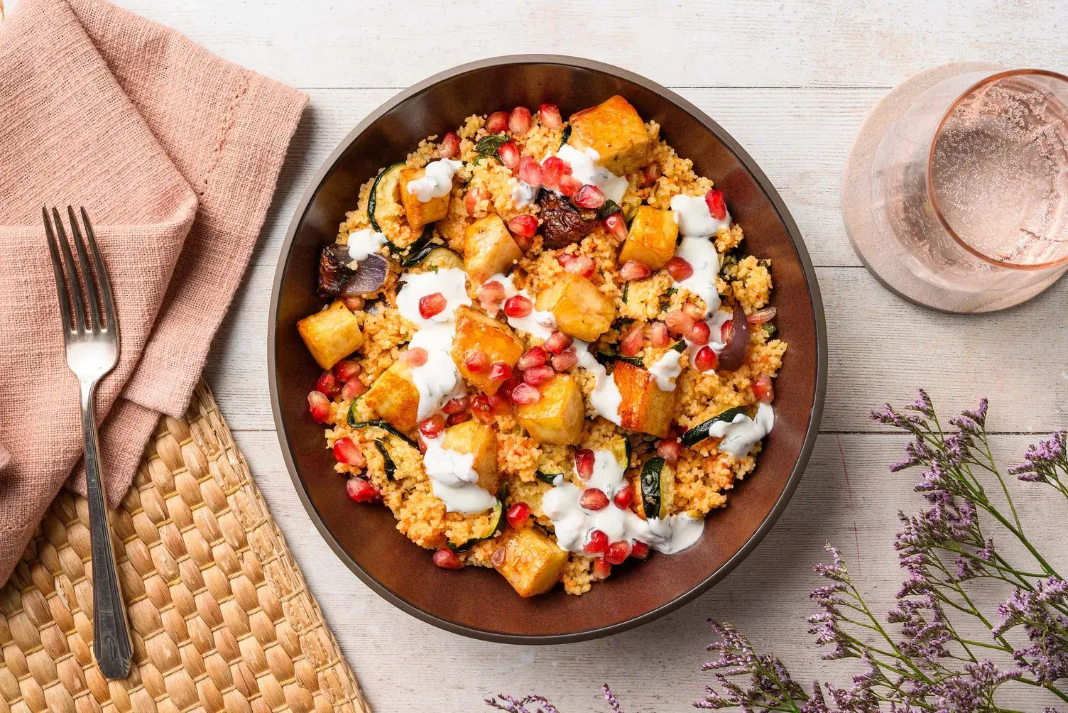 Pomegranate Glazed Halloumi & Warm Couscous Salad