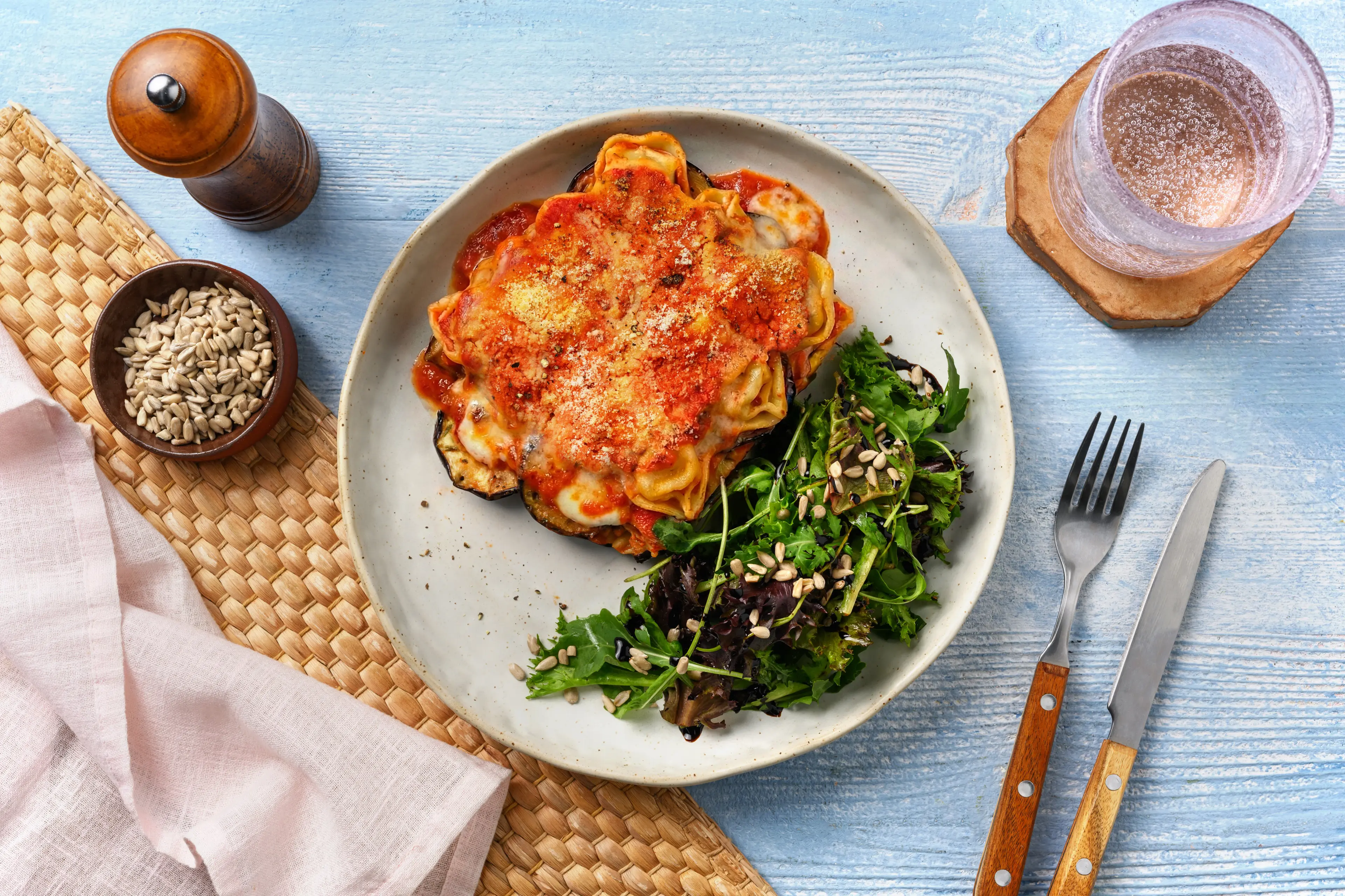 Baked Spinach & Ricotta Tortelloni Parmigiana