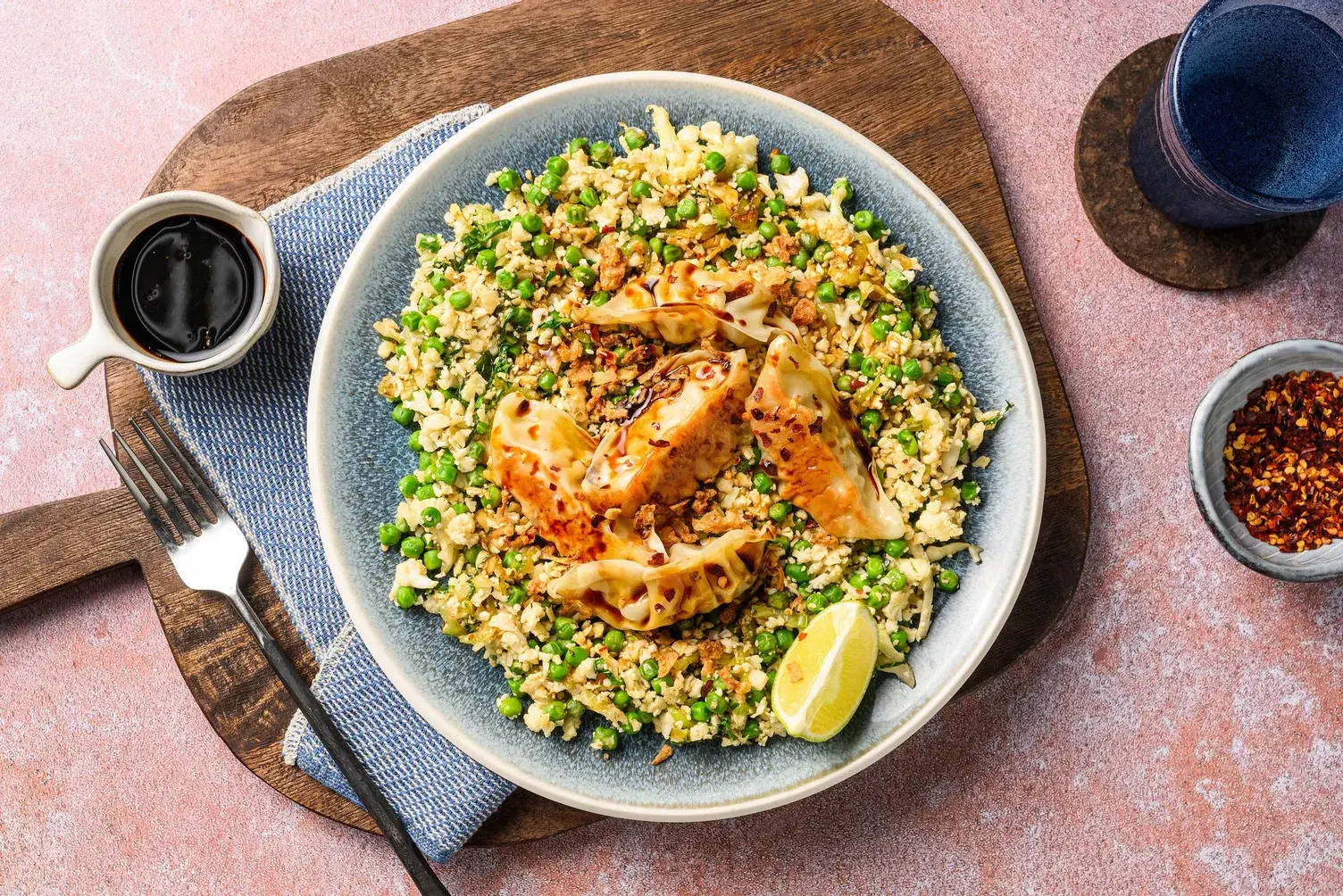 Vegetable Gyozas & Indonesian Inspired Fried Cauli Rice