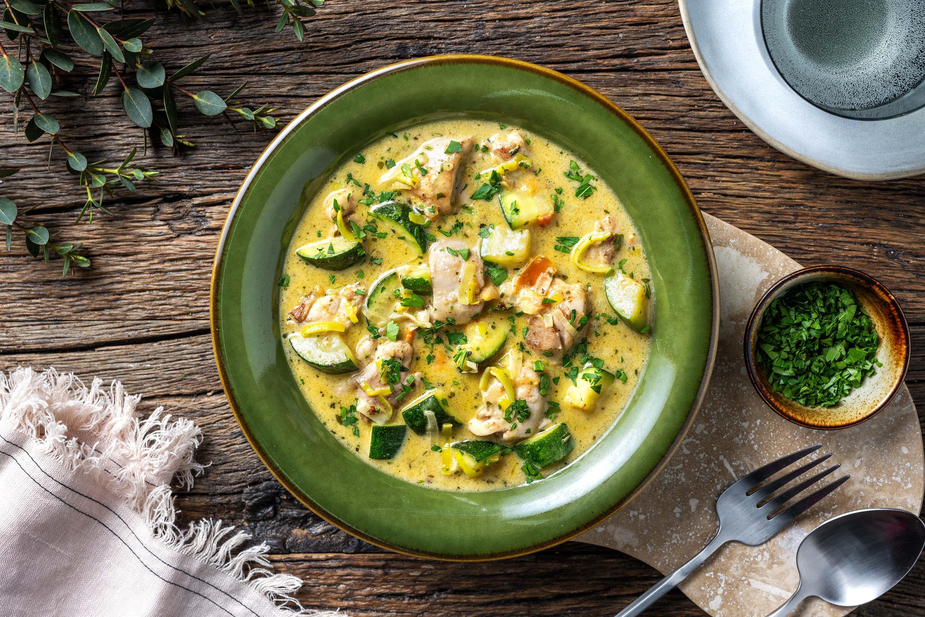 One Pan Creamy Pesto Chicken Stew
