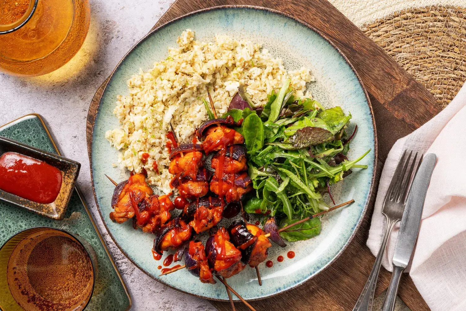 Sticky Gochujang Chicken Breast & Red Onion Skewers
