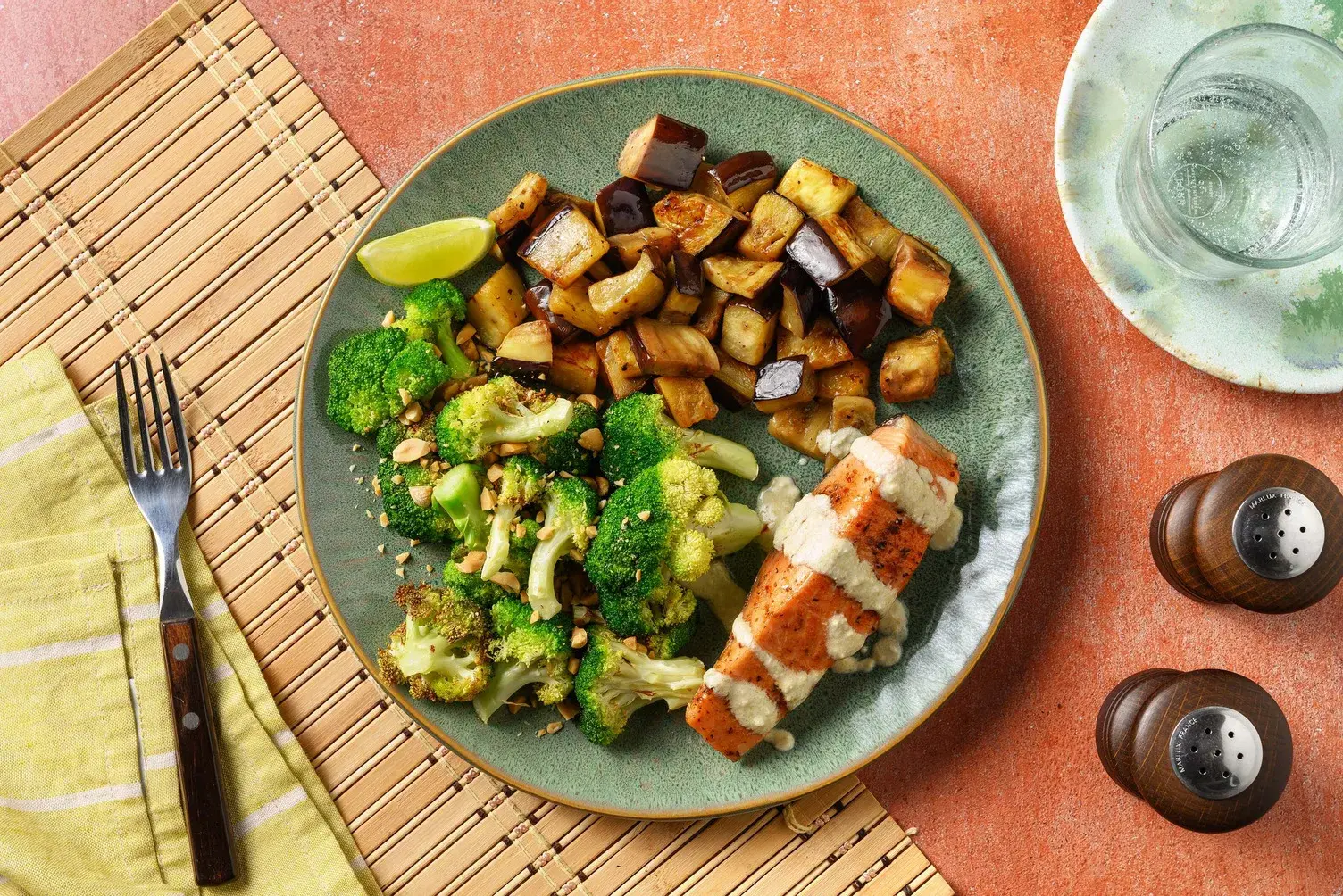 Spiced Honey Salmon and Ginger Aubergine