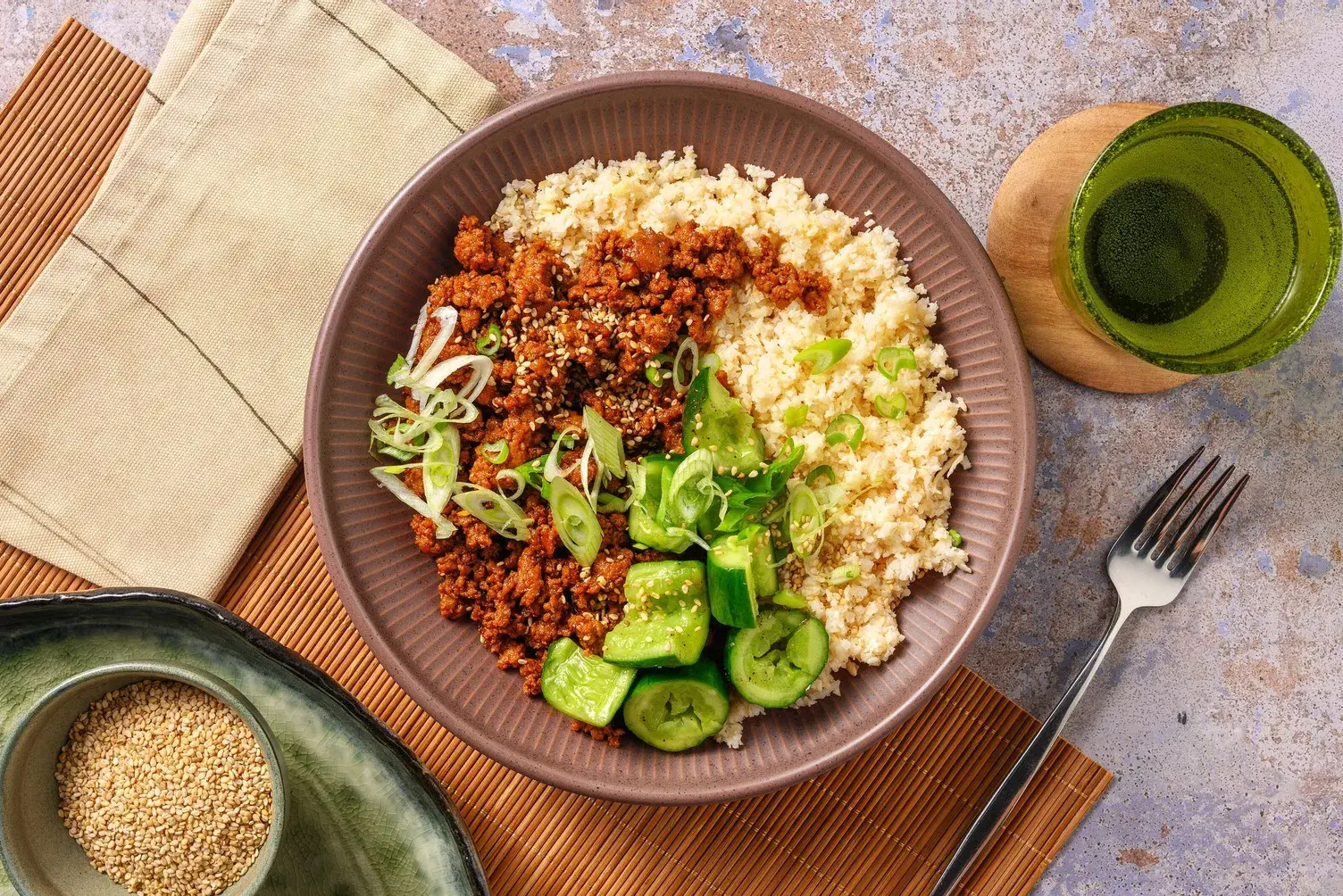 Pork Thai Larb Inspired Cauliflower Rice Bowl
