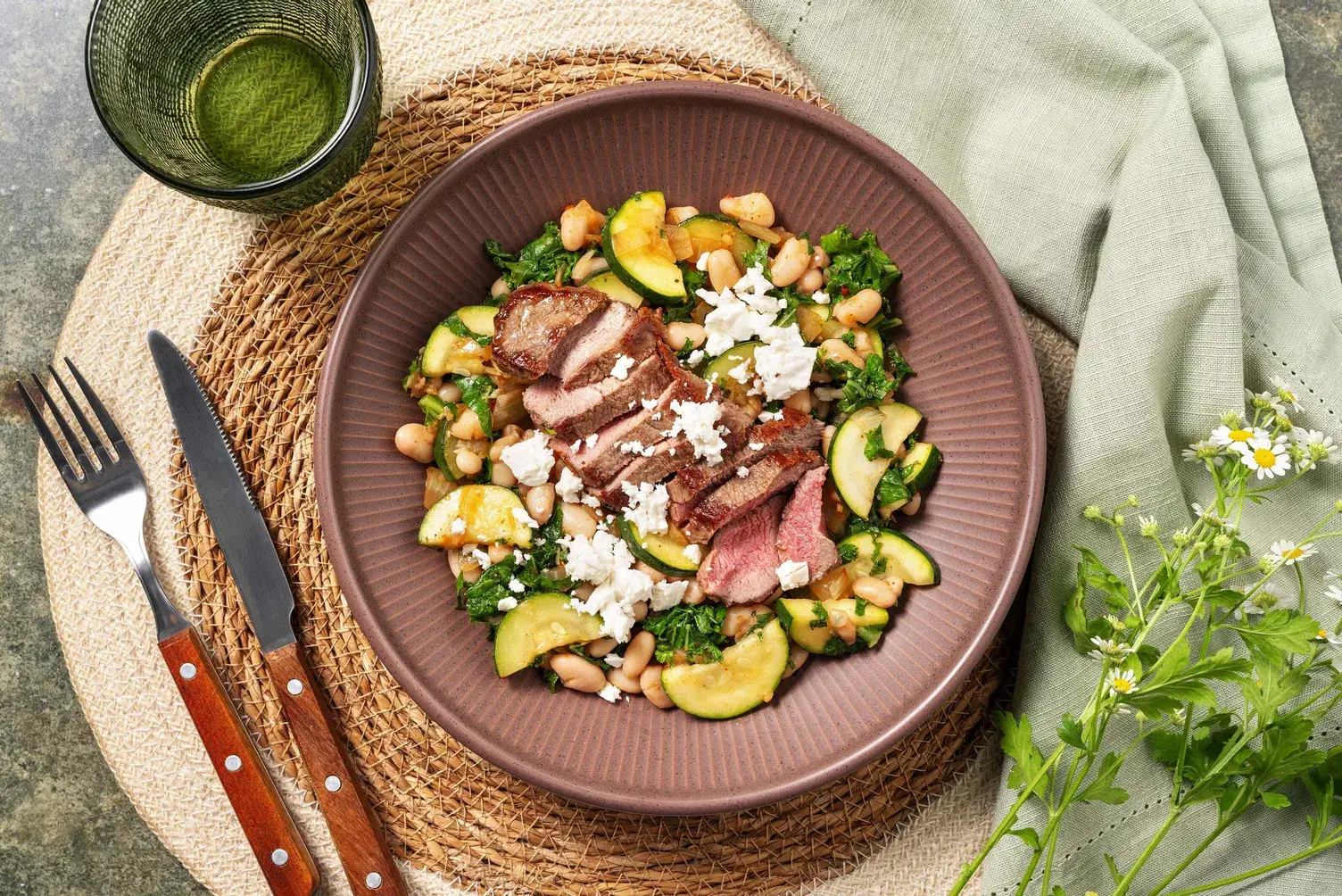 Chermoula Lamb Steaks on Harissa Butter Beans
