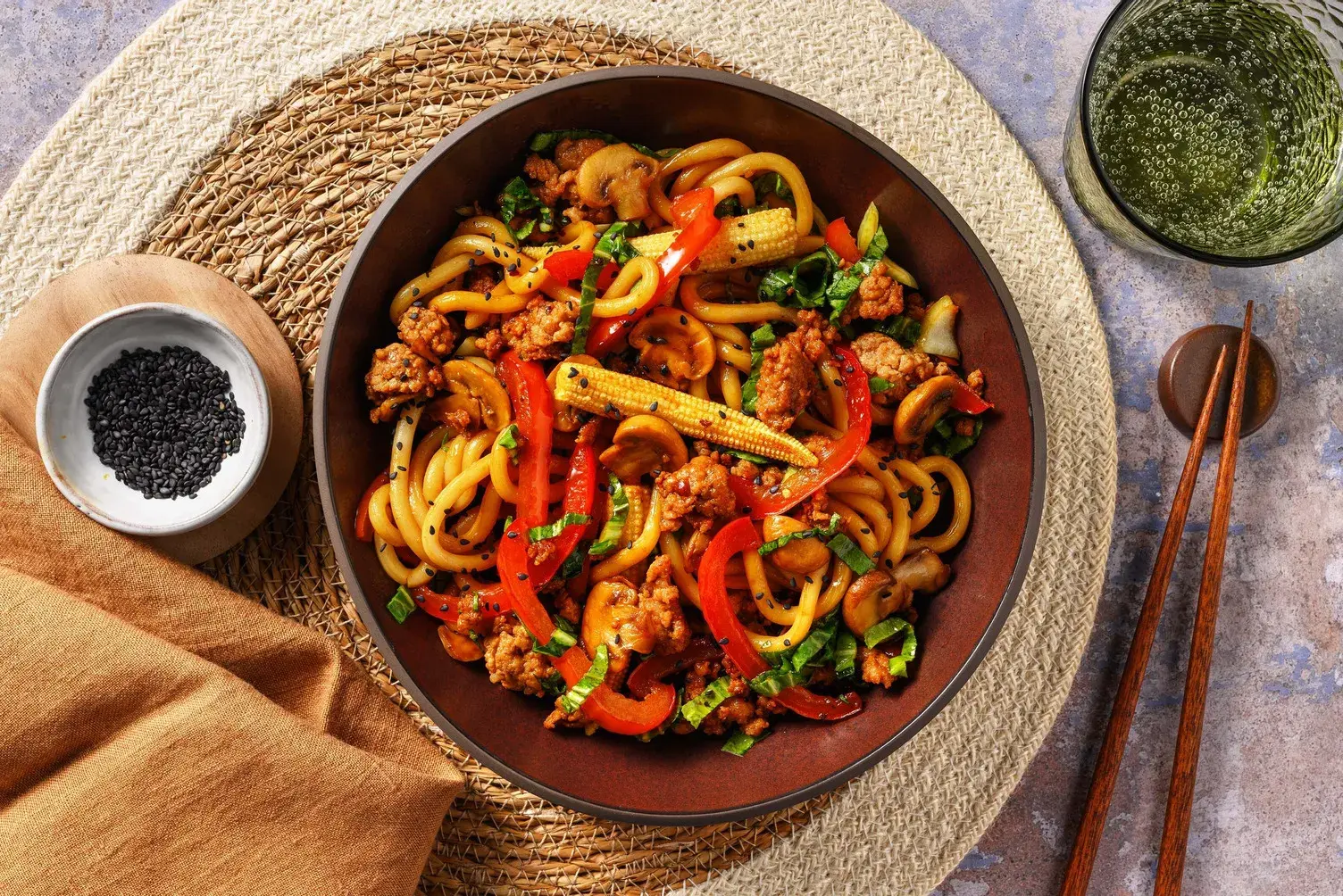 One Pan Beef Yaki Udon