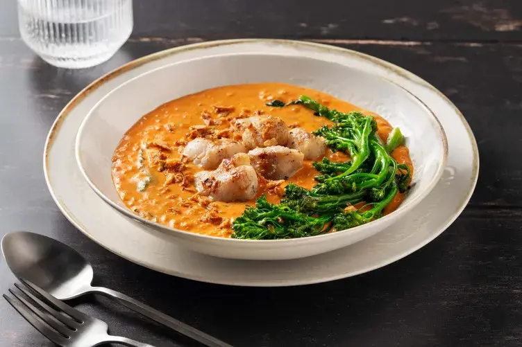 Buttered Monkfish Medallions on a Red Lentil Dal