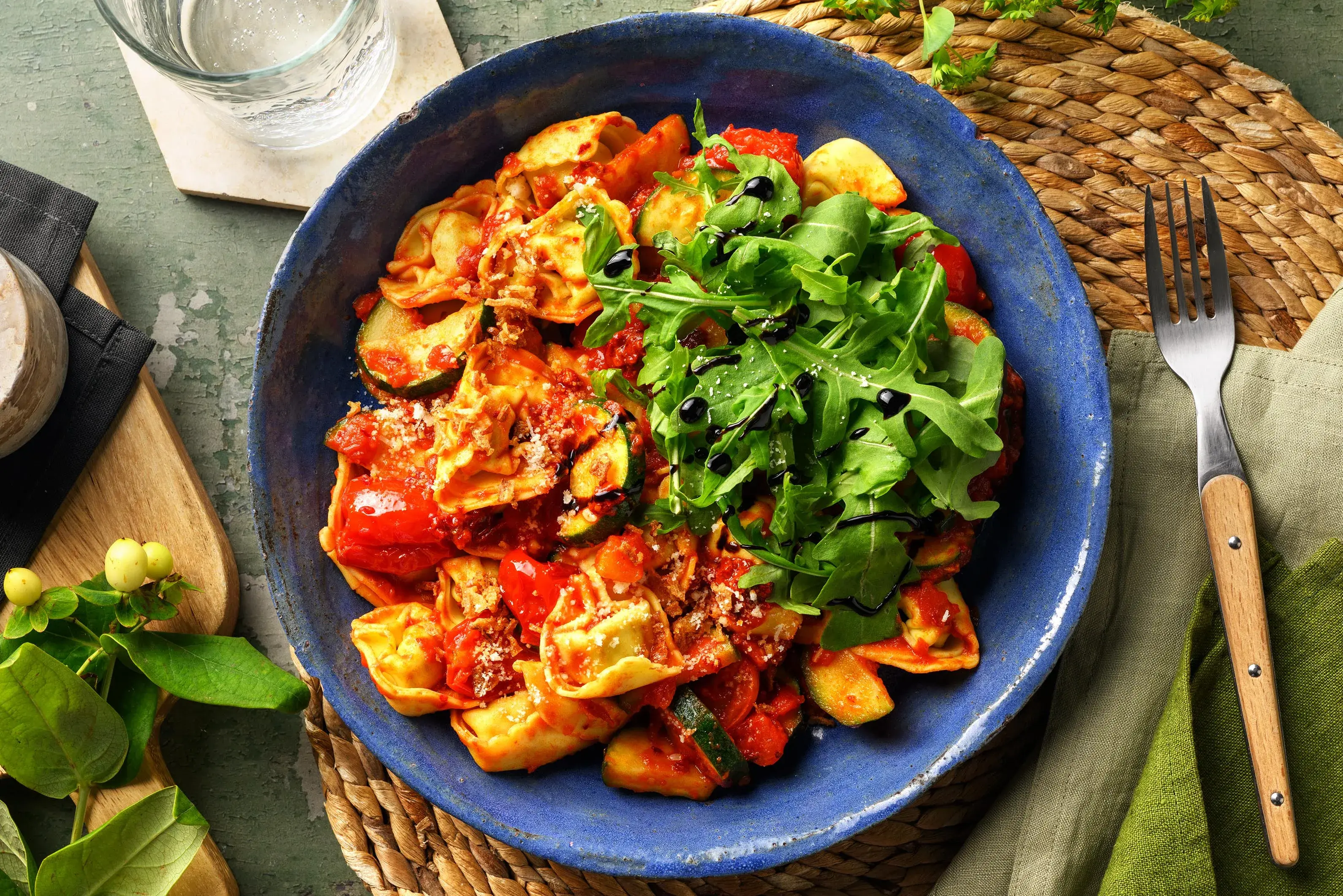 Spinach and Ricotta Tortelloni in a Spicy Tomato Sauce