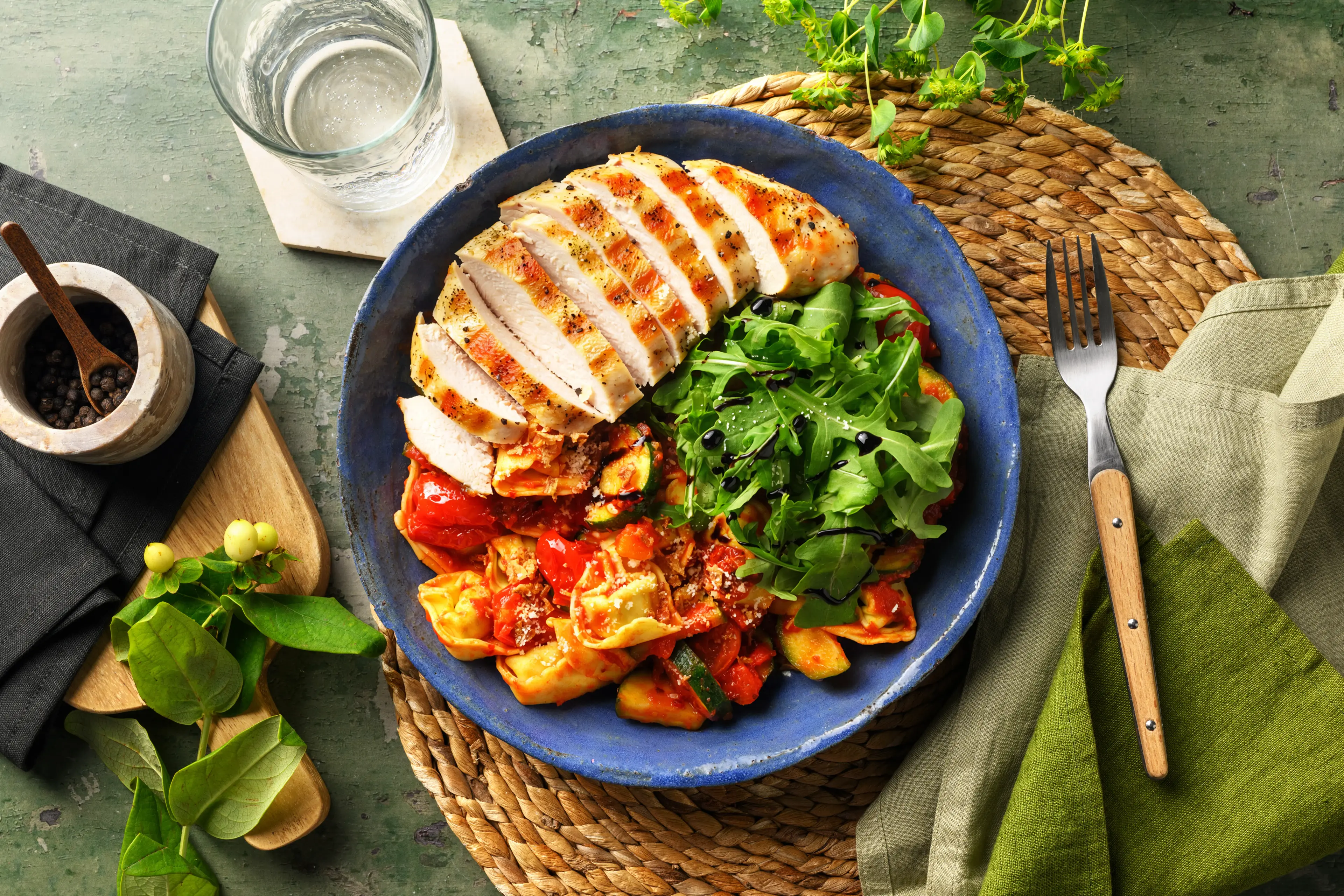 Chicken, Spinach and Ricotta Tortelloni in a Spicy Tomato Sauce