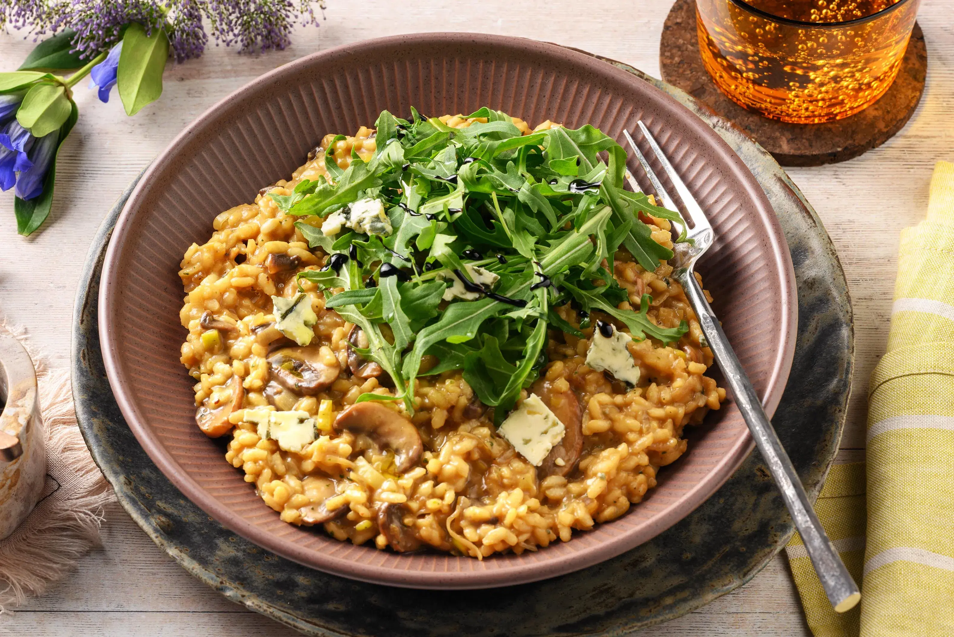 One Pot Oven-Baked Leek, Mushroom & Blue Cheese Risotto