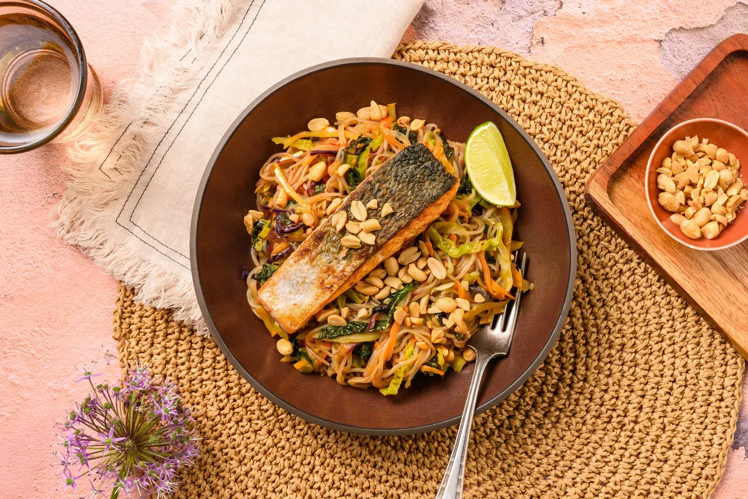 Salmon on Gado Gado Inspired Konjac Noodles