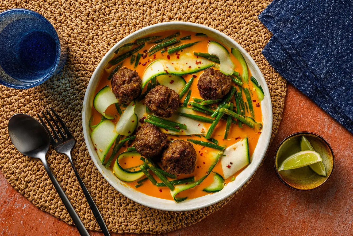 Red Thai Inspired Lamb Meatball Laksa