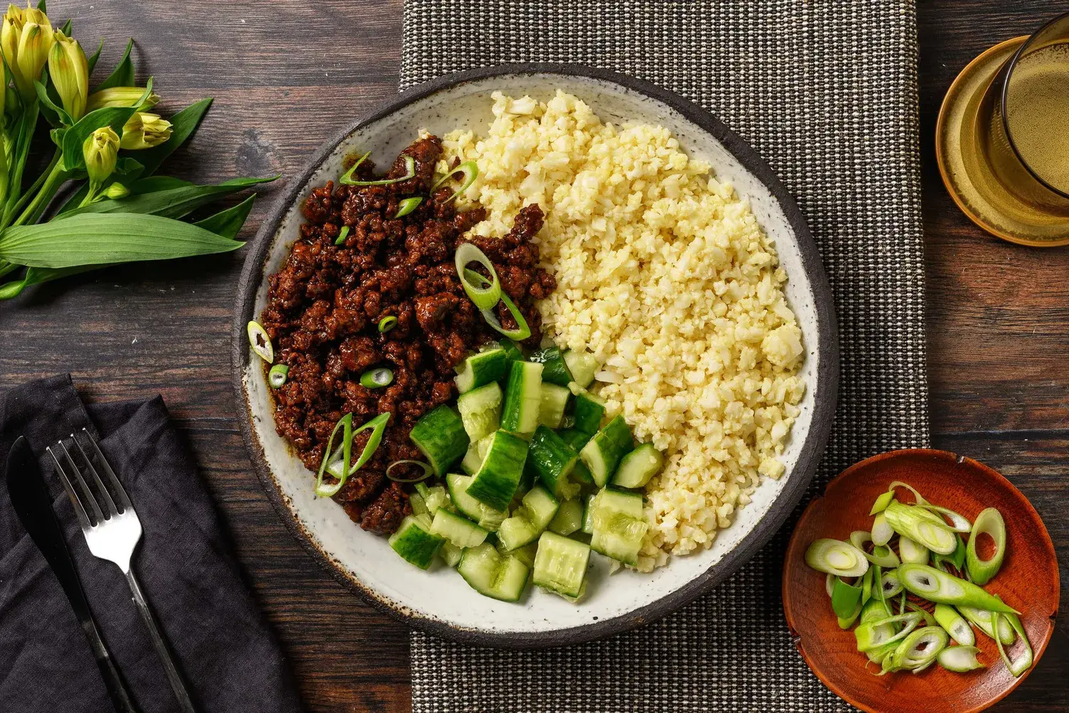 Pork Thai Larb Inspired Cauliflower Rice Bowl