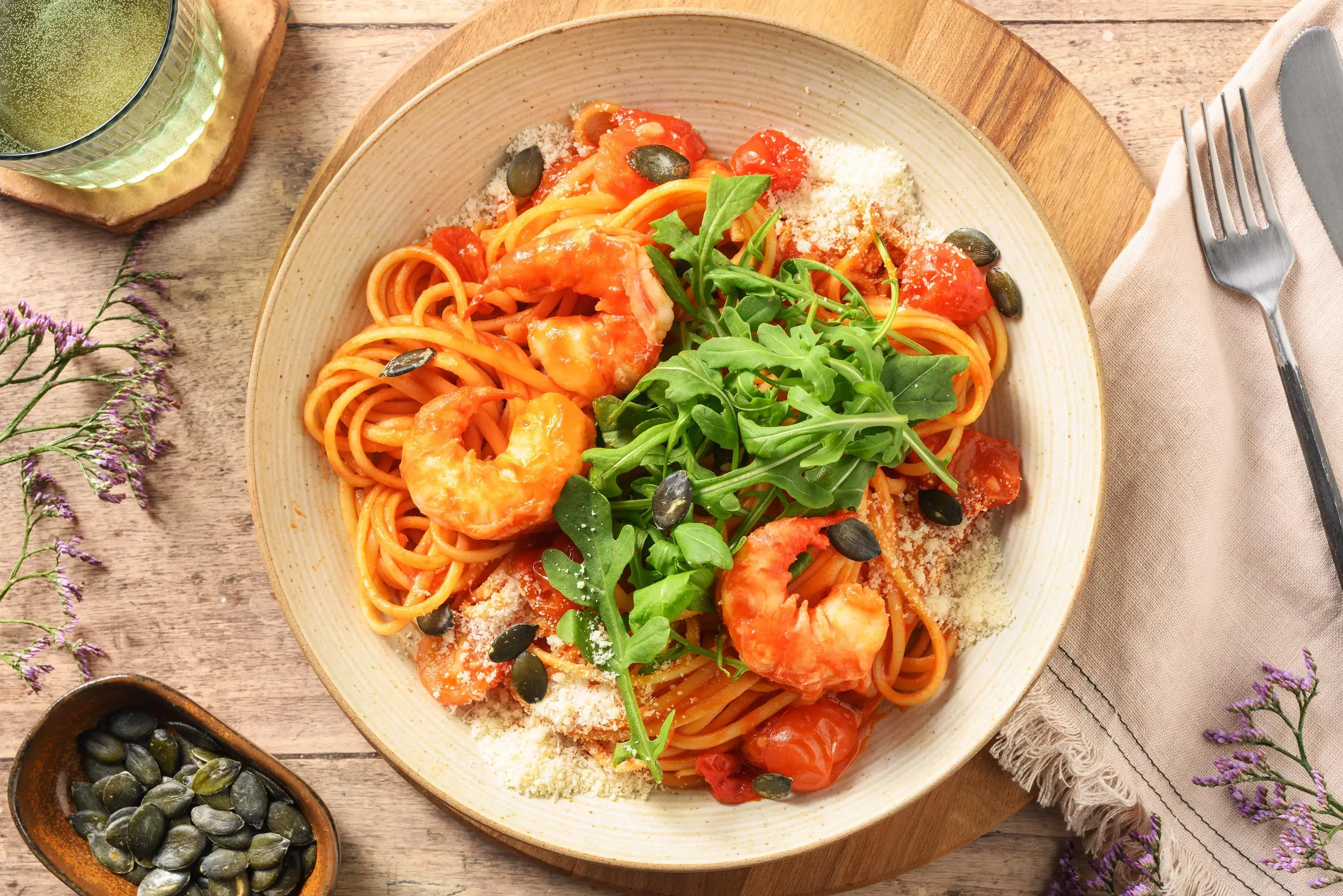 King Prawn, Chilli and Baby Plum Tomato Linguine