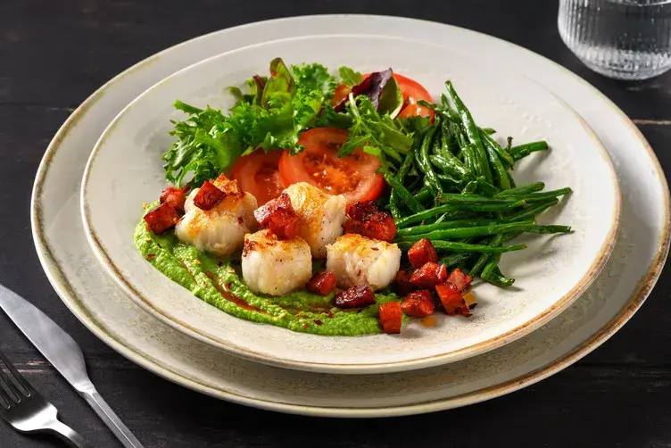 Monkfish and Chorizo on a Pea & Mint Puree