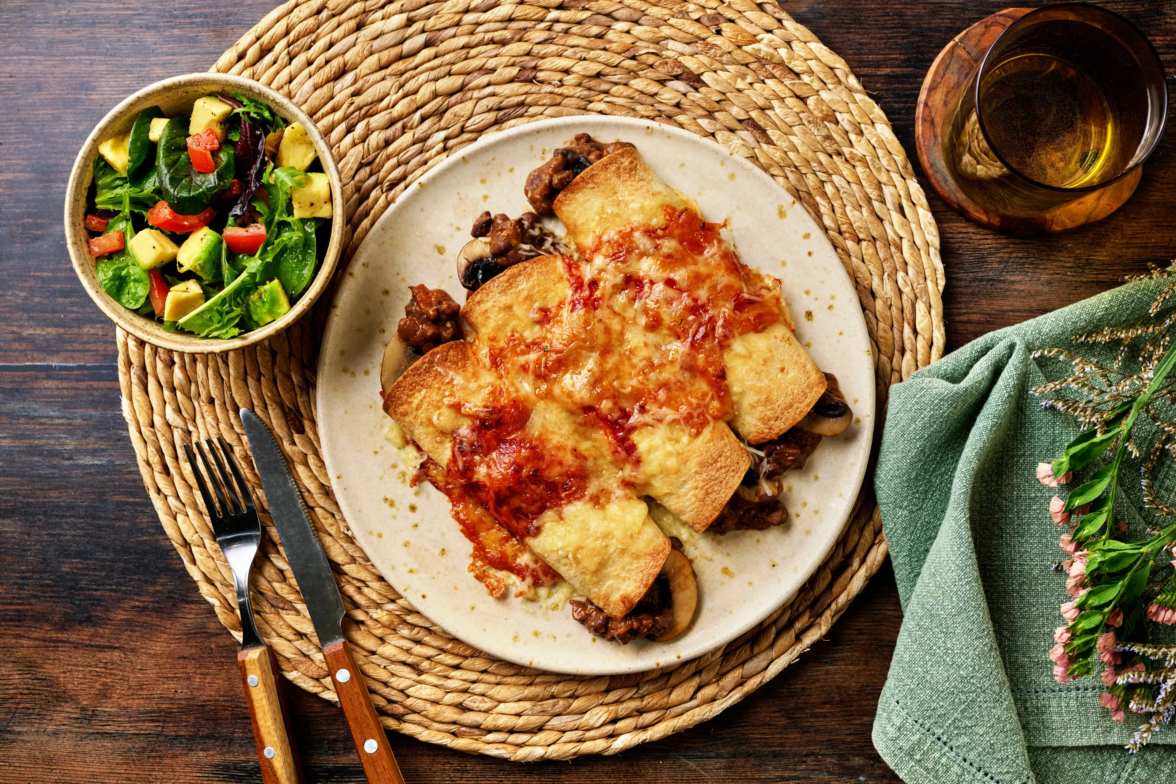 Black Bean and Chestnut Mushroom Enchiladas