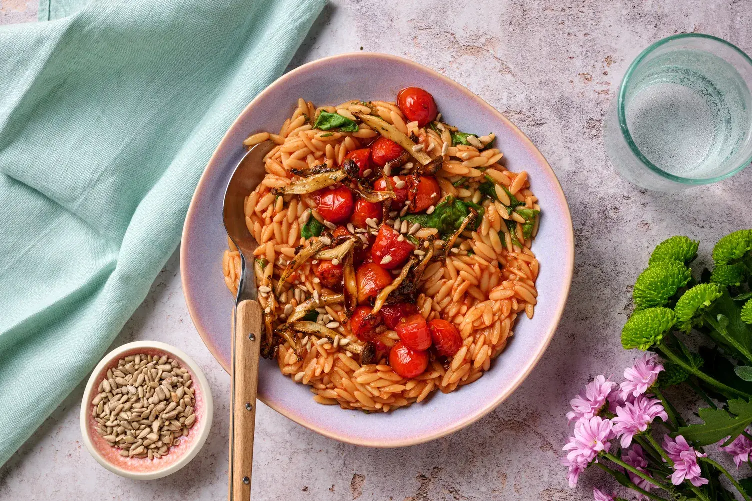 Harissa and Baby Plum Tomato Baked Orzotto