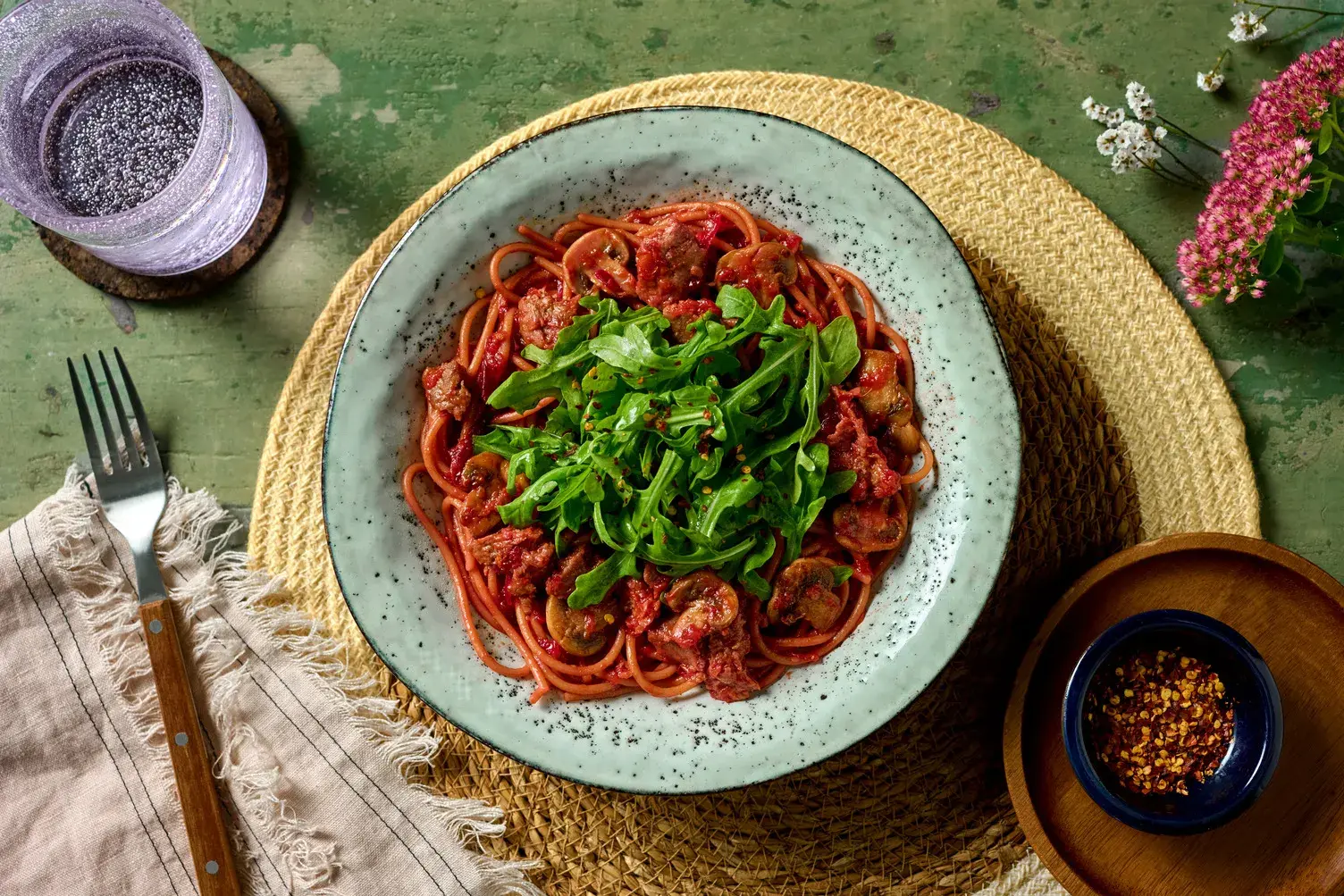 Beetroot Meat-Free Bolognese Linguine