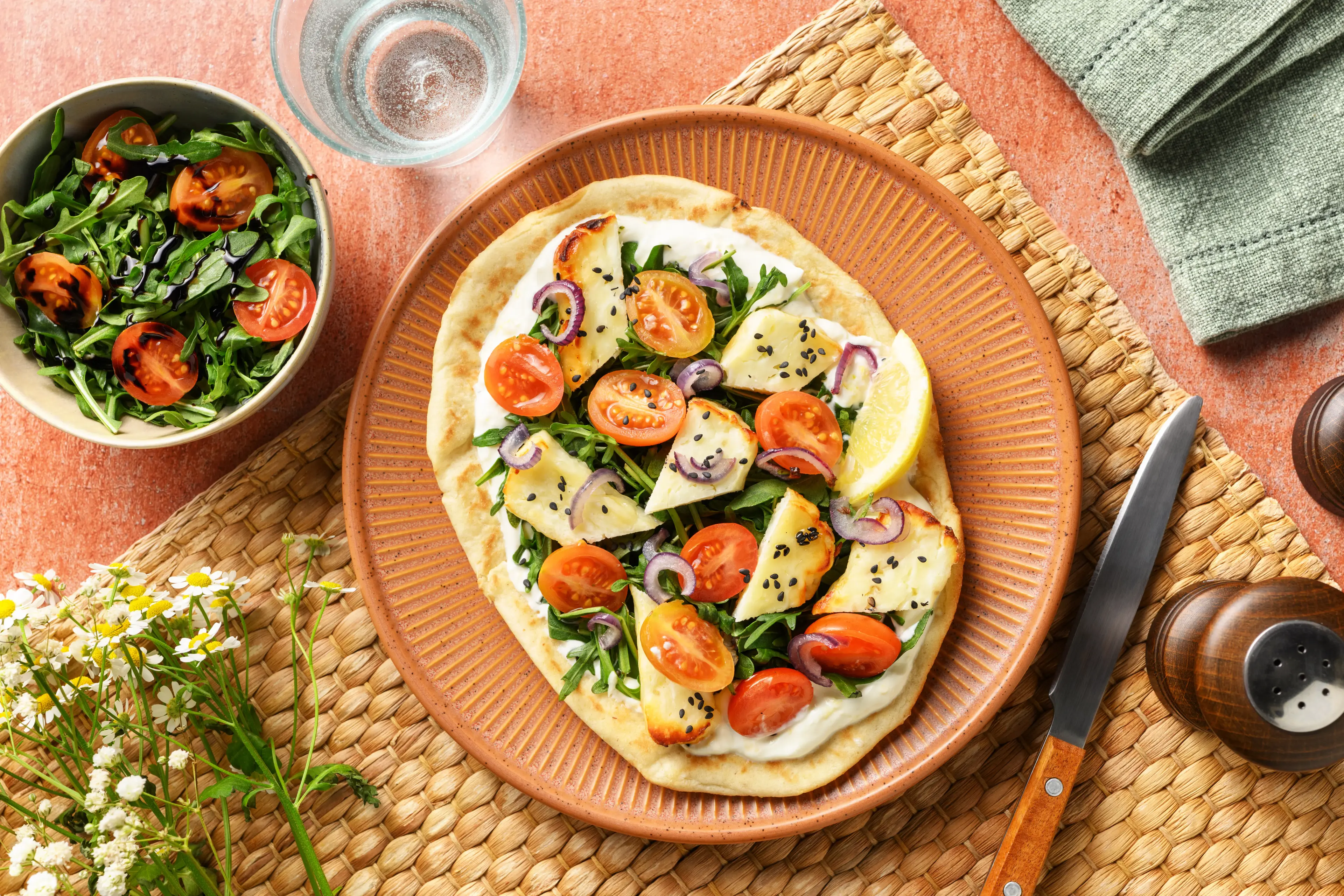 Honey Glazed Sesame Halloumi Flatbreads