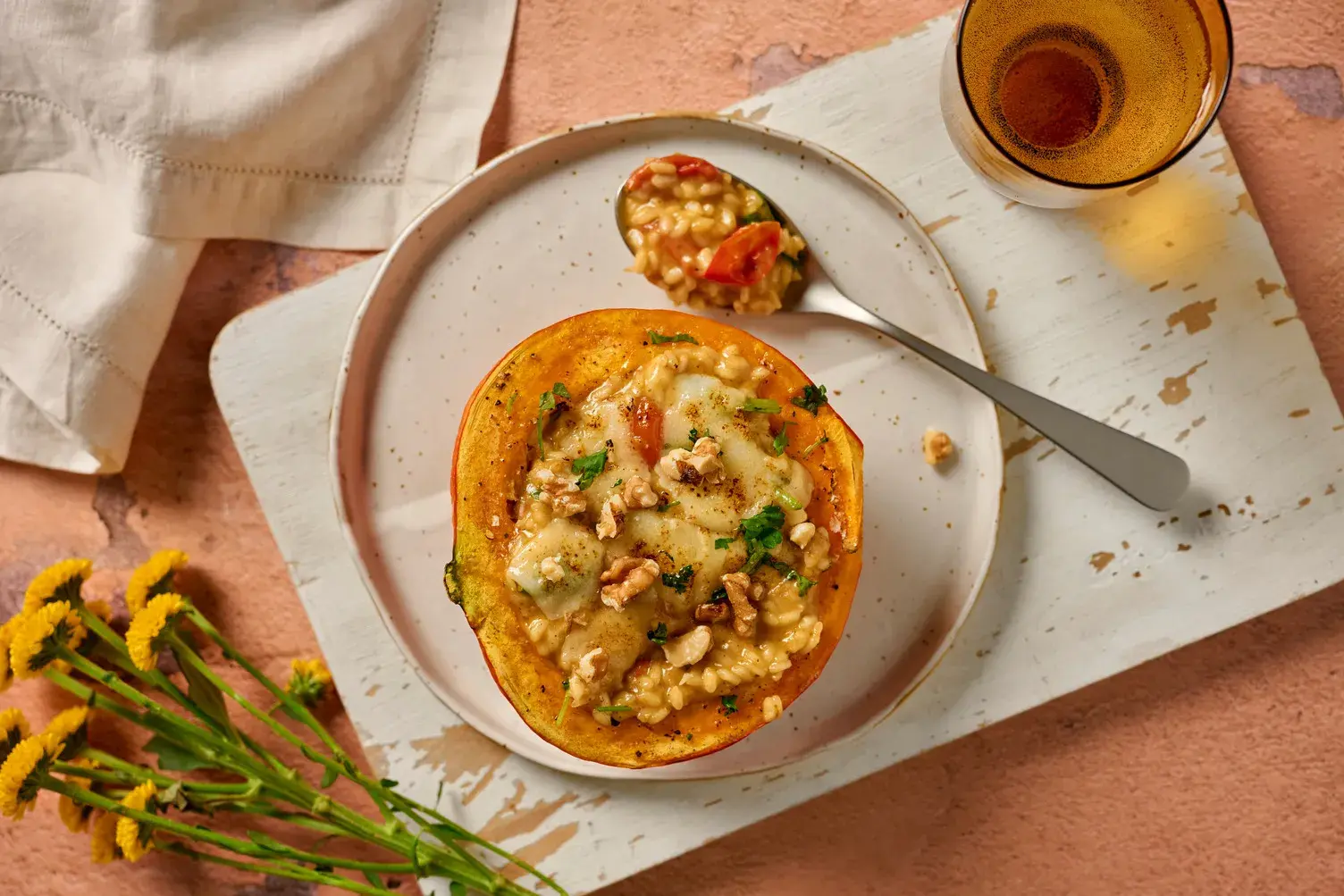 Tomato Risotto Stuffed Hokkaido Pumpkin