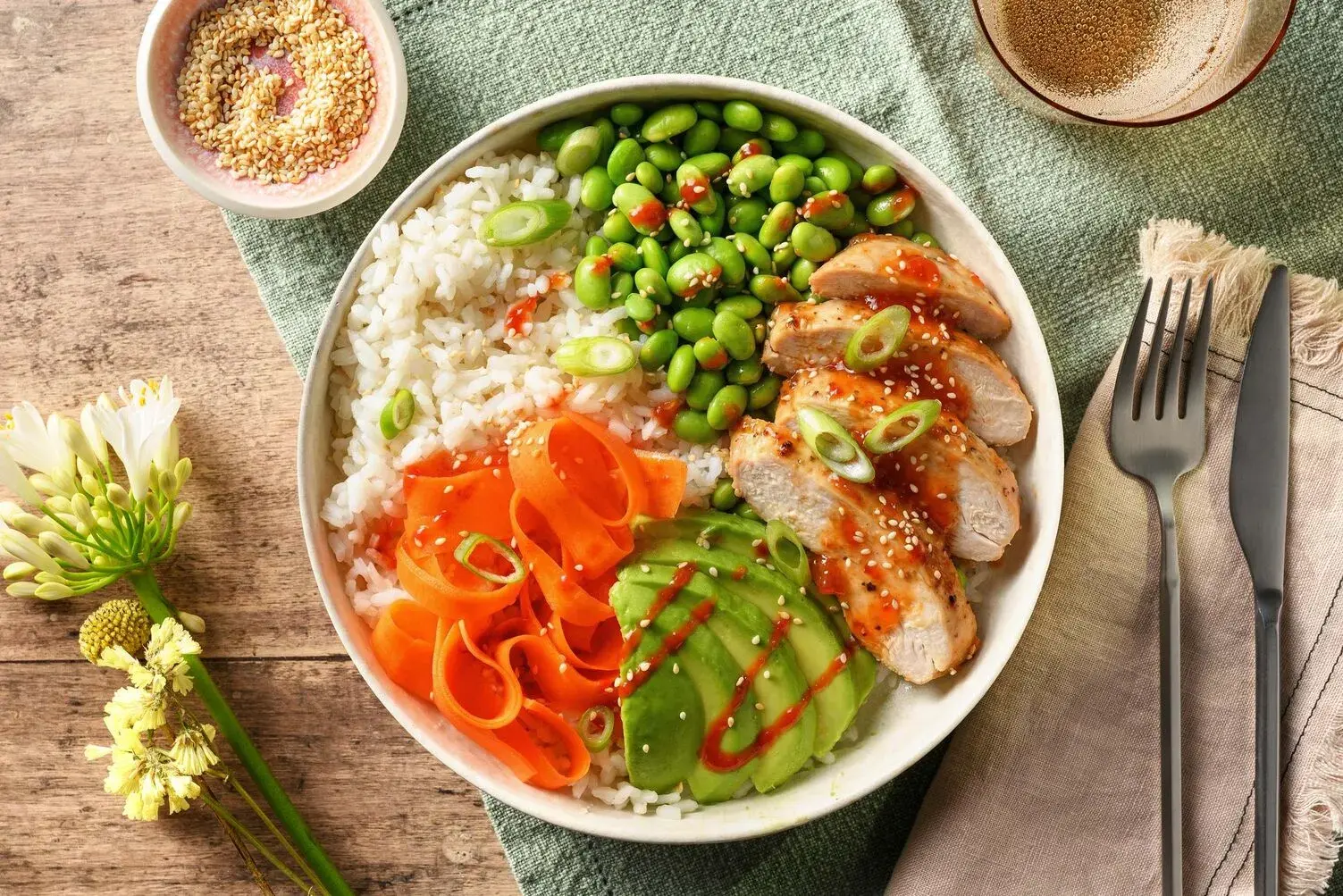 Tamarind Glazed Chicken Poke Inspired Bowl