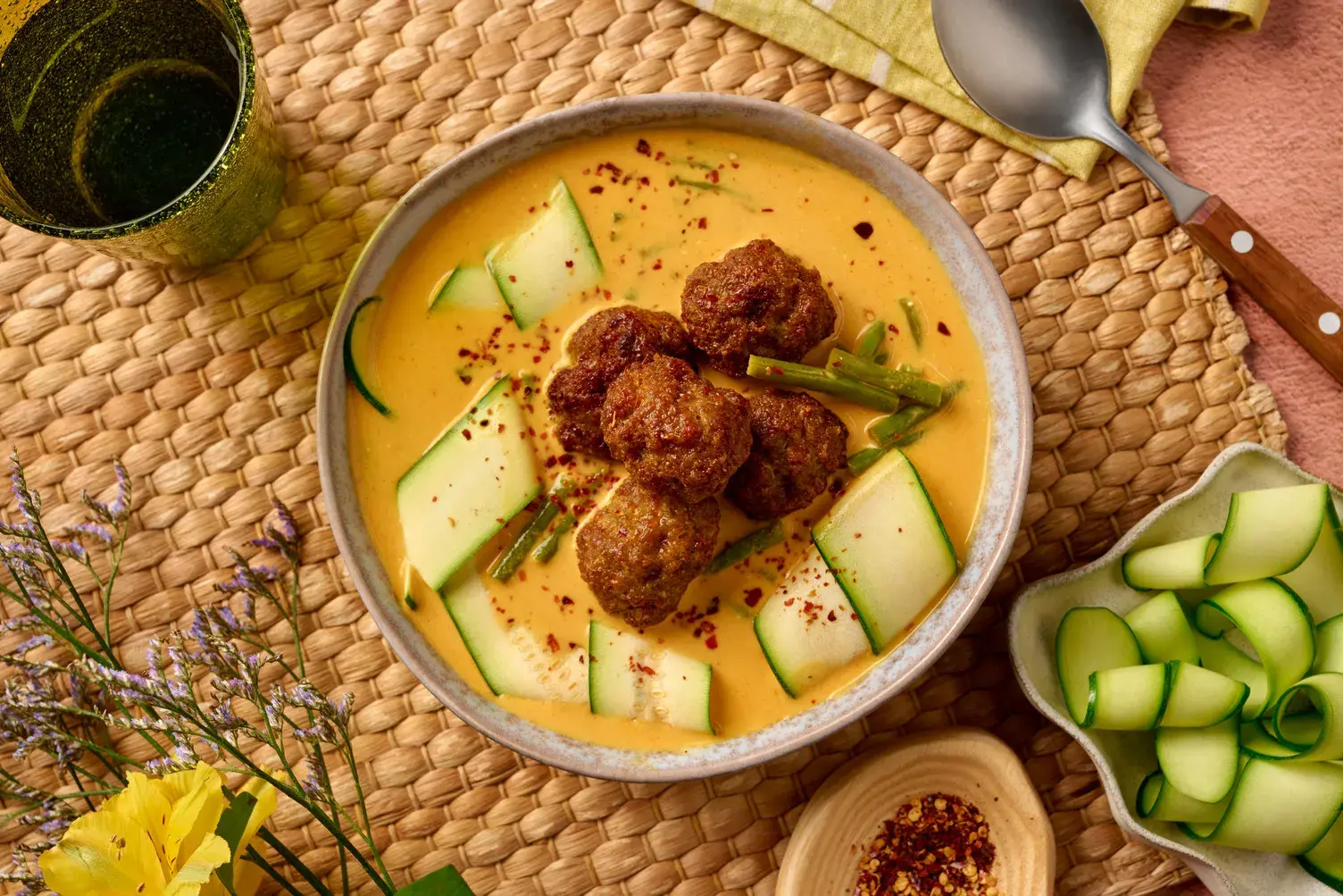 Yellow Thai Inspired Beef Meatball Laksa