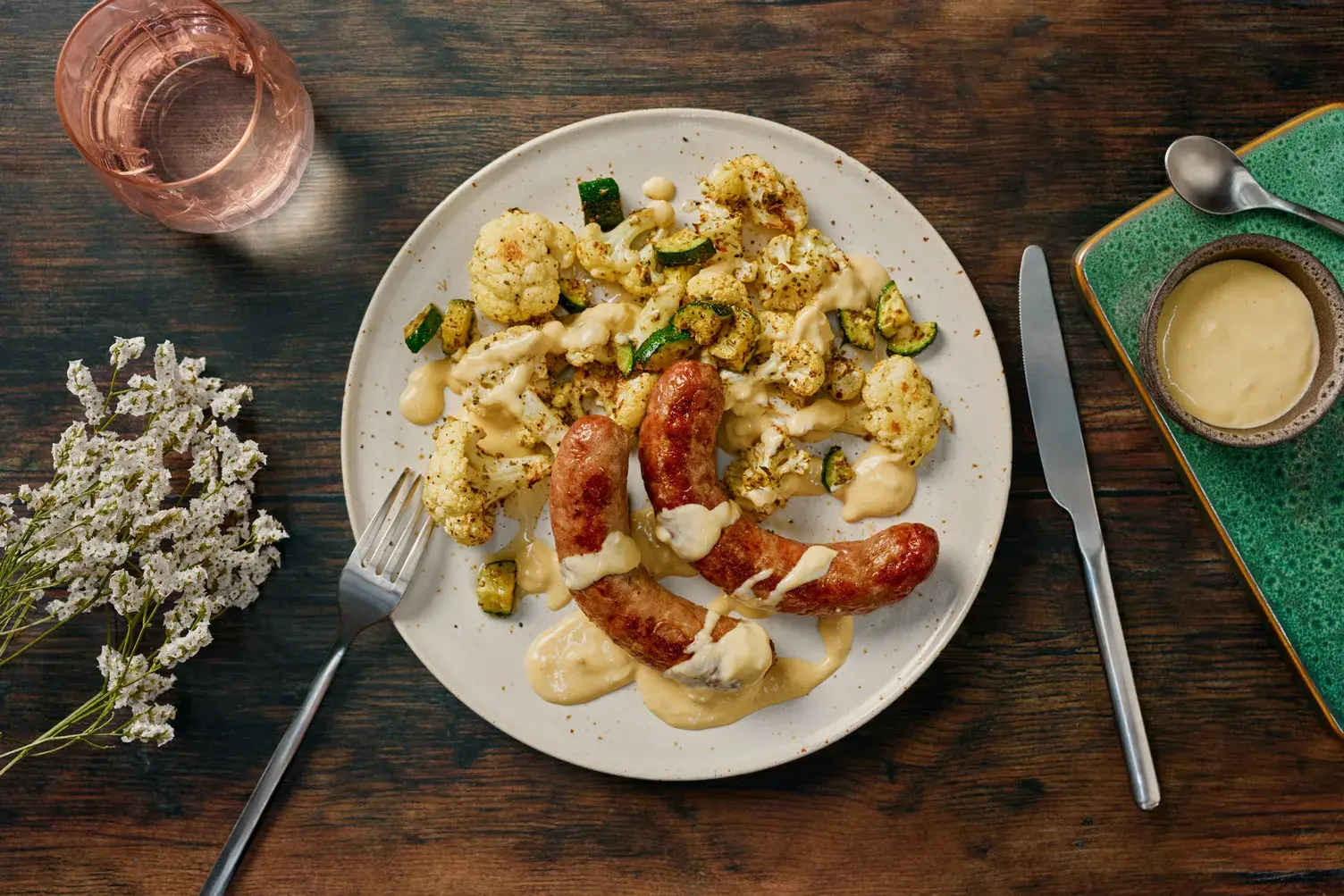 Double Pork Sausage Traybake in a Creamy Mustard Sauce