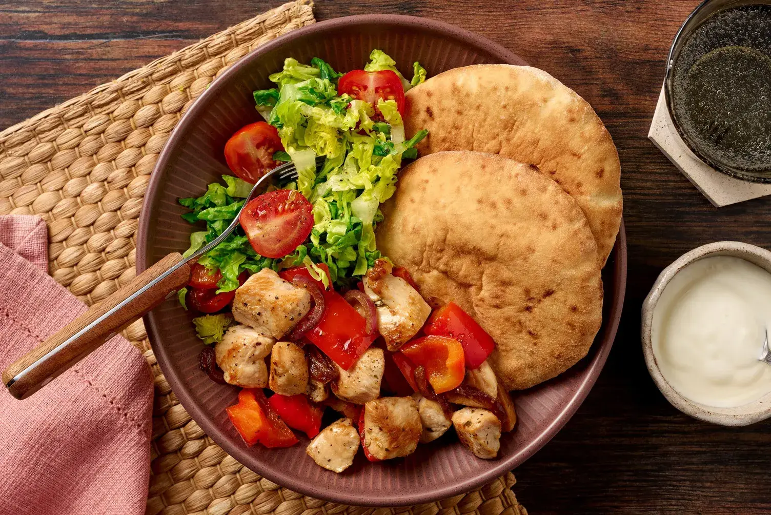 Gyros Inspired Double Chicken and Pitta Bowl