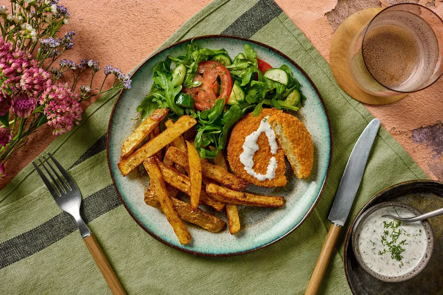 Bunless Crispy Fish Burger and Tartare Sauce