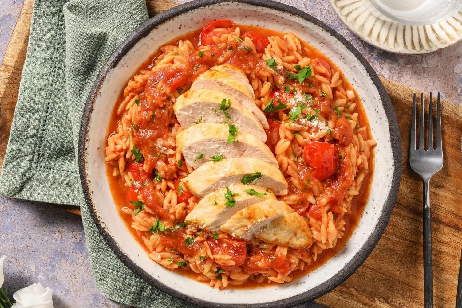 Chicken Breast on Creamy Tomato Orzo
