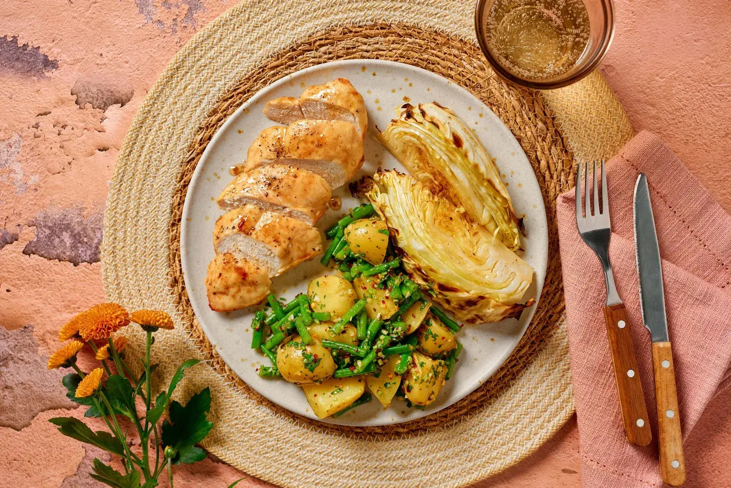 Green Chilli Glazed Chicken and Garlic Butter Hispi