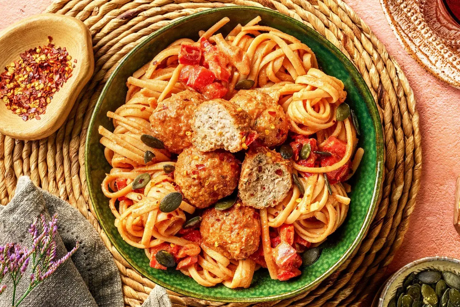 Herby Beef and Ricotta Meatball Linguine