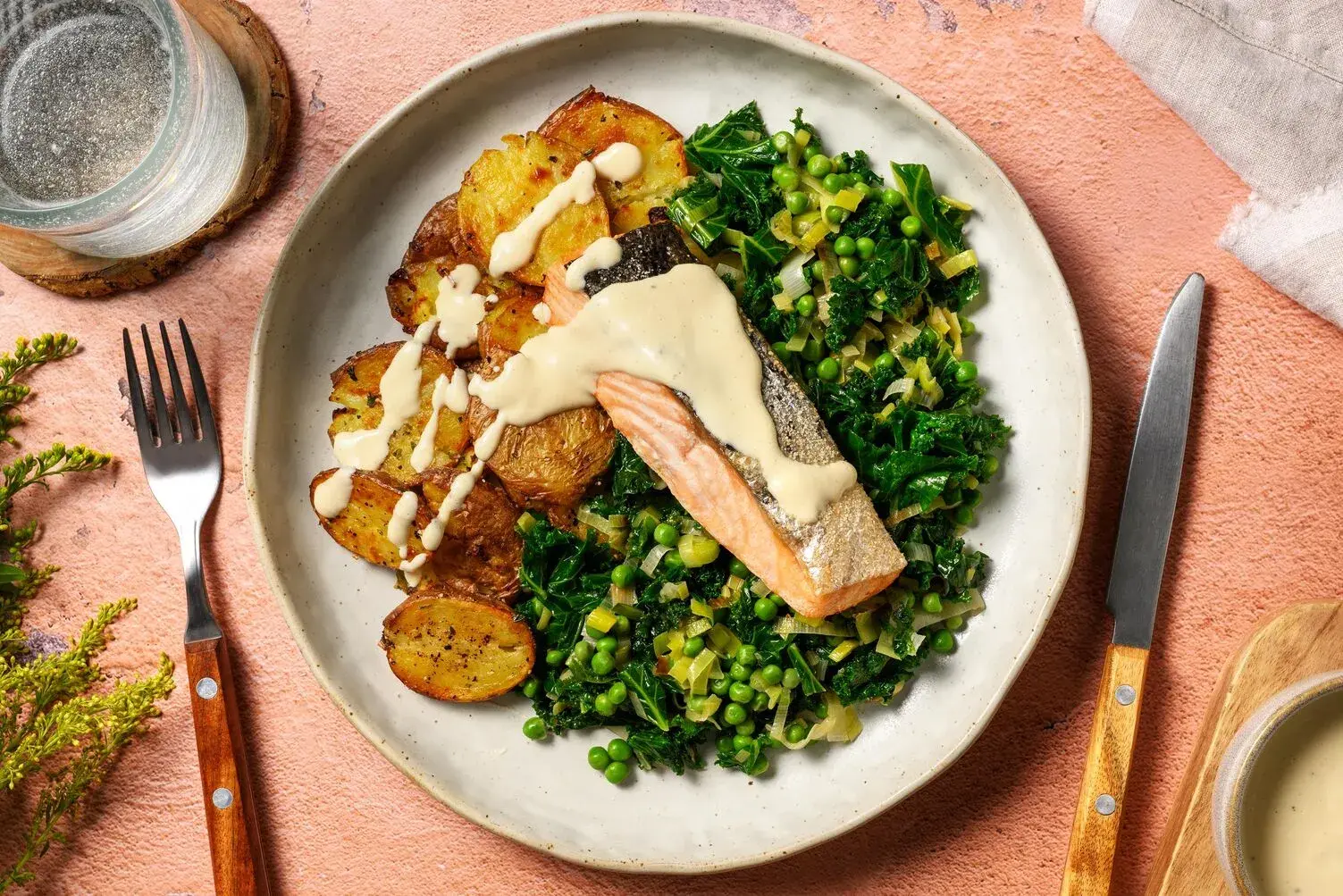 Salmon and Herbed Smashed Potatoes