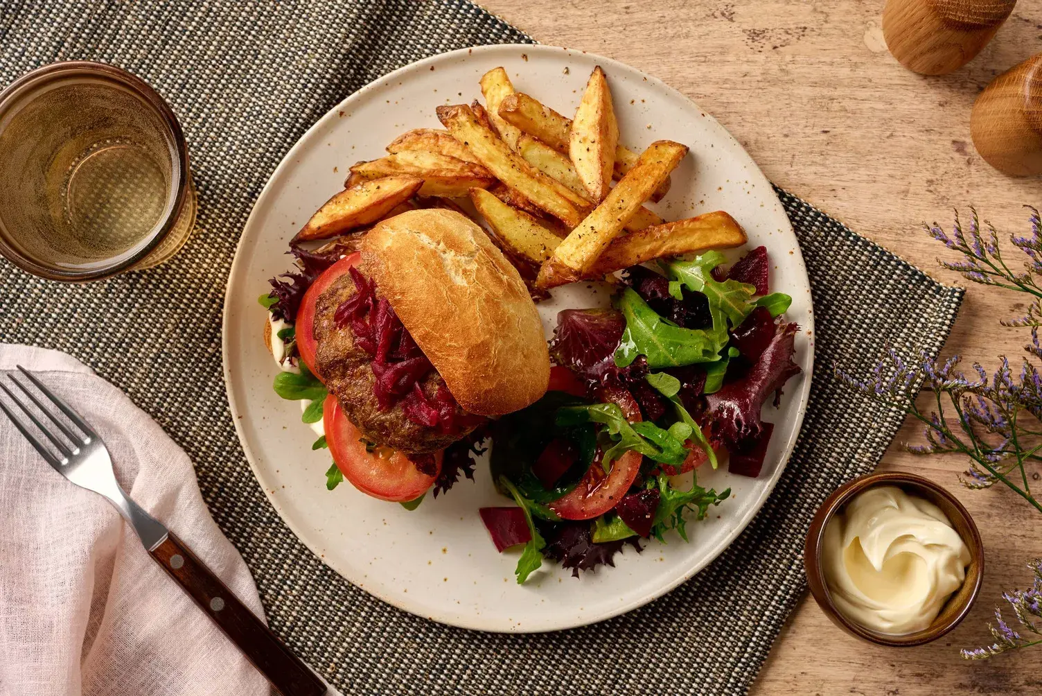 Beetroot Beef Burger in a Ciabatta Bun