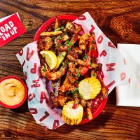 Seafood Boil-Inspired Loaded Fries, Tail On Prawns & Crispy Squid