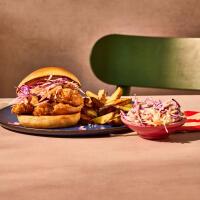 Atlanta-Style Fried Chicken Thigh Burger With Garlic Slaw