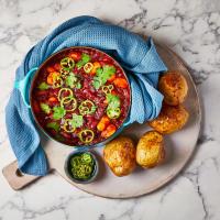Oven Baked Three Bean Chilli With Jacket Potatoes