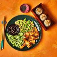 Crispy Soy Basa With Sushi Rice Balls