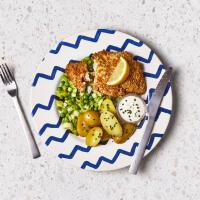 Crispy Basa With Potatoes, Peas And Lemon Mayo