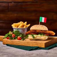 Italian-Style Chicken Milanese Burger With Pesto Mayo & Chips